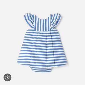 Jacadi Blue and White Striped Baby Girl Dress